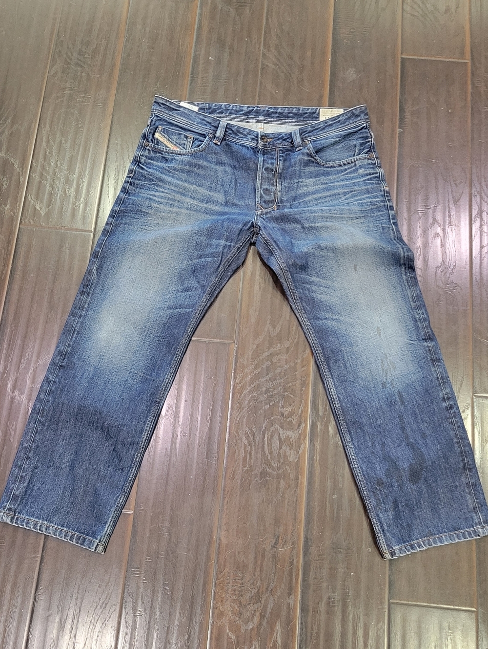 Diesel Larkee Jeans Men 38x29 Blue Straight Leg Medium Wash Distressed